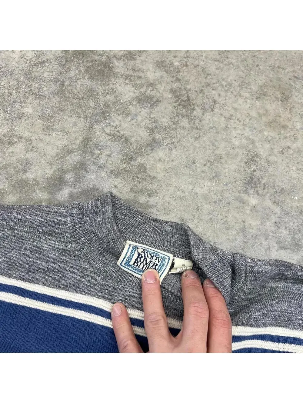 vintage navy grey and blue striped knit sweater size xl